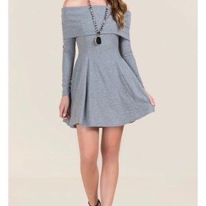 gray off the shoulder skater dress